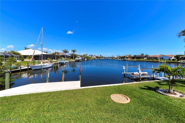 3606 Whippoorwill Blvd, Punta Gorda, FL 33950 - dock area featuring a yard, a water view, and a residential view