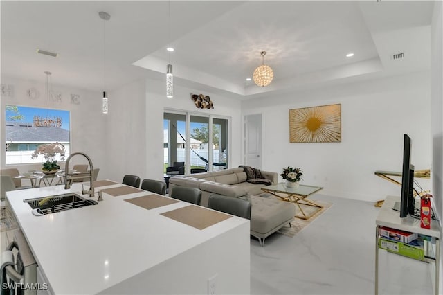 13454 Ingraham Blvd, Port Charlotte, FL 33981 - living room with a raised ceiling, recessed lighting, and finished concrete floors