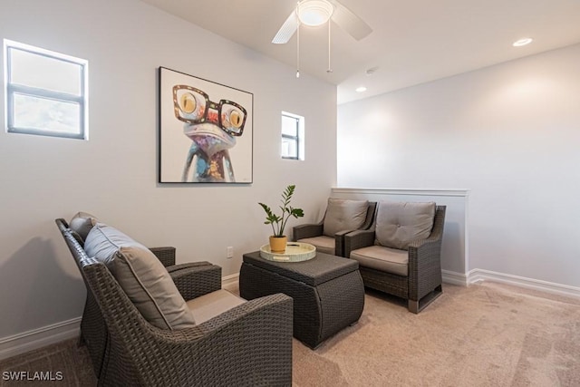 7907 Bristol Cir, Naples, FL 34120 - sitting room featuring ceiling fan, light carpet, and recessed lighting