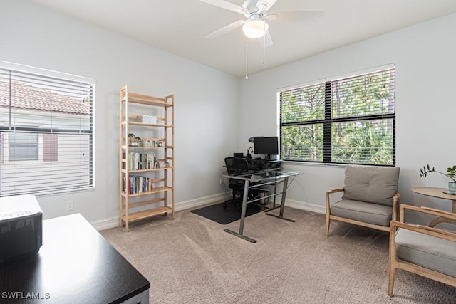 7907 Bristol Cir, Naples, FL 34120 - office area with carpet flooring and a ceiling fan
