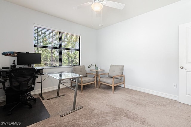 7907 Bristol Cir, Naples, FL 34120 - carpeted office space featuring a ceiling fan and baseboards
