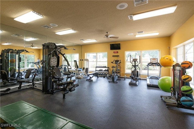 11500 Villa Grand Unit 310, Fort Myers, FL 33913 - workout area featuring healthy amount of natural light, a ceiling fan, and a textured ceiling