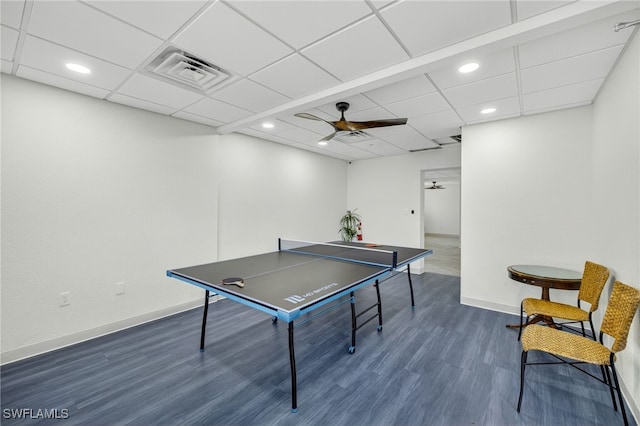 8701 Estero Blvd Unit 105, Bonita Springs, FL 33931 - rec room featuring a ceiling fan, dark wood-style floors, and recessed lighting