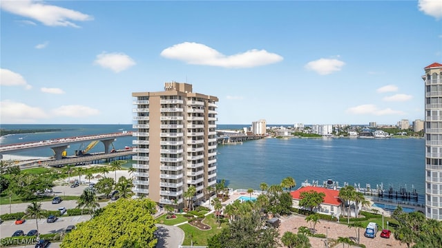 8701 Estero Blvd Unit 105, Bonita Springs, FL 33931 - water view with a notable bridge and nearby urban area