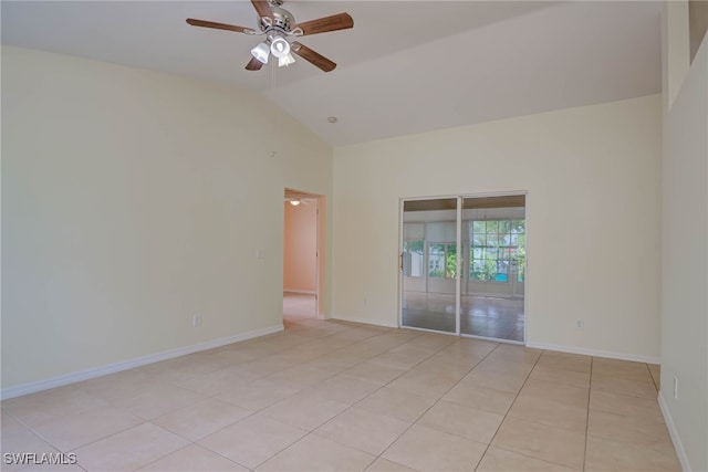 304 NW 22nd Ave, Cape Coral, FL 33993 - empty room with ceiling fan, high vaulted ceiling, and light tile patterned floors