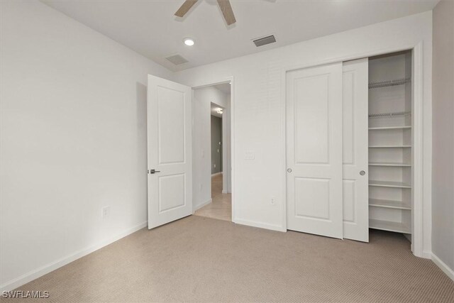 16569 Windsor Way, Alva, FL 33920 - unfurnished bedroom with carpet floors, a closet, ceiling fan, and recessed lighting