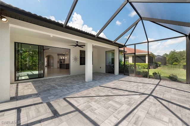 16569 Windsor Way, Alva, FL 33920 - view of patio with ceiling fan and a lanai