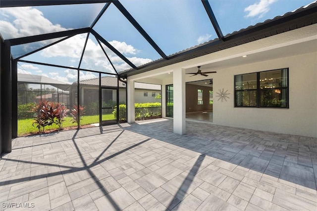 16569 Windsor Way, Alva, FL 33920 - view of patio / terrace with a ceiling fan and a lanai