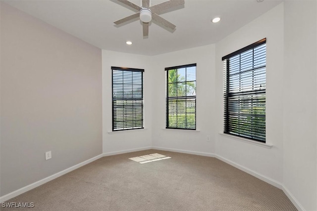 16569 Windsor Way, Alva, FL 33920 - empty room featuring carpet floors, a ceiling fan, and recessed lighting
