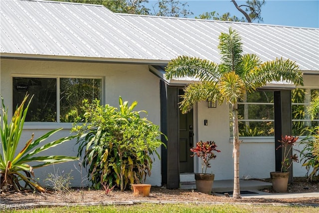 5870 Star Grass Ln, Naples, FL 34116 - entrance to property with stucco siding and a metal roof