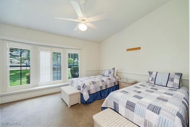 2457 Dorset Ct, Naples, FL 34112 - bedroom with carpet, lofted ceiling, and a ceiling fan