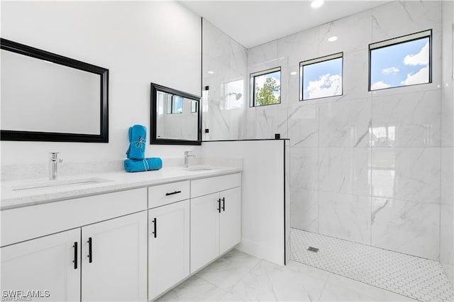 5300 3rd St W, Lehigh Acres, FL 33971 - bathroom with marble finish floors, a marble finish shower, and double vanity