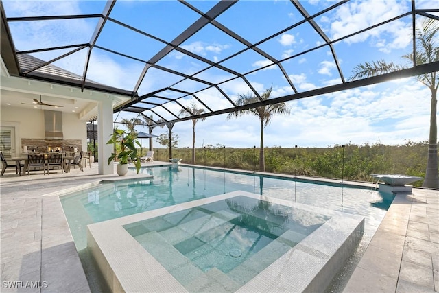 8923 Nevis Way, Naples, FL 34112 - view of pool with a patio area, a pool with connected hot tub, a lanai, and ceiling fan