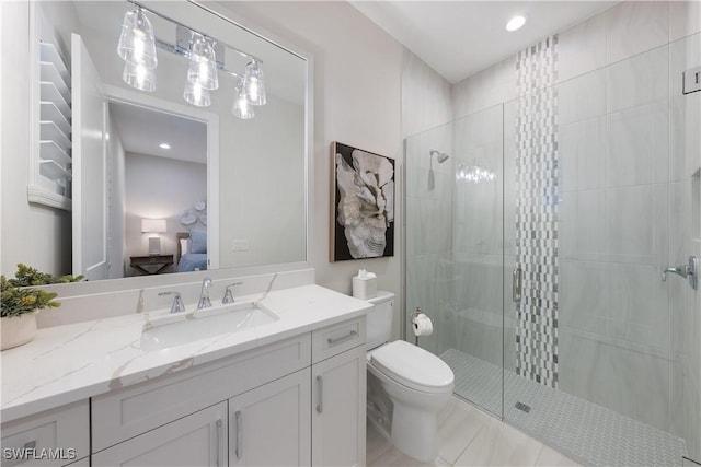 8923 Nevis Way, Naples, FL 34112 - bathroom with ensuite bath, vanity, a stall shower, recessed lighting, and tile patterned floors