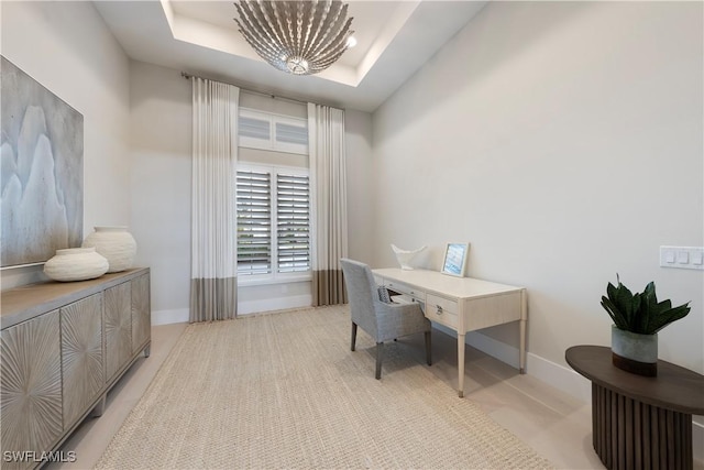 8923 Nevis Way, Naples, FL 34112 - office space featuring a chandelier and a tray ceiling