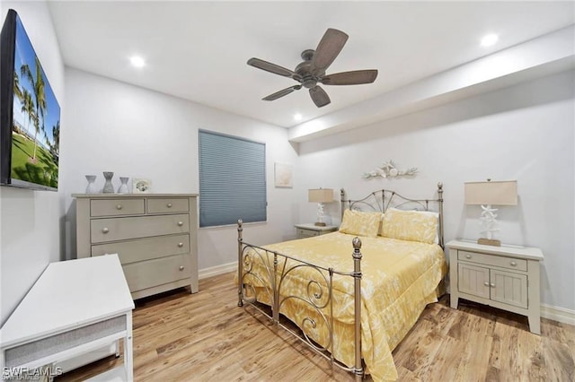 170 Lenell Rd Unit 202, Fort Myers Beach, FL 33931 - bedroom with light wood-style floors, a ceiling fan, and recessed lighting