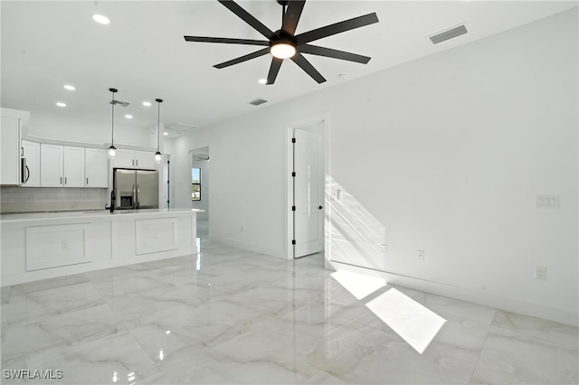 4881/4883 Leonard Blvd S, Lehigh Acres, FL 33973 - unfurnished living room featuring recessed lighting, light marble finish floors, and a ceiling fan