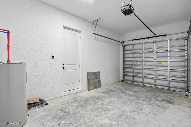 4881/4883 Leonard Blvd S, Lehigh Acres, FL 33973 - garage with a garage door opener, a textured wall, and electric water heater