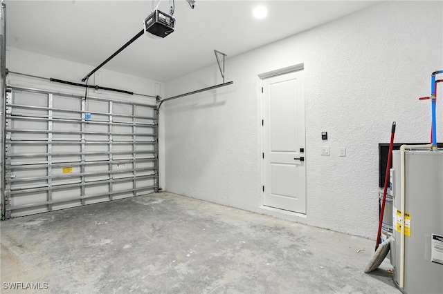 4881/4883 Leonard Blvd S, Lehigh Acres, FL 33973 - garage featuring electric water heater, a garage door opener, and a textured wall