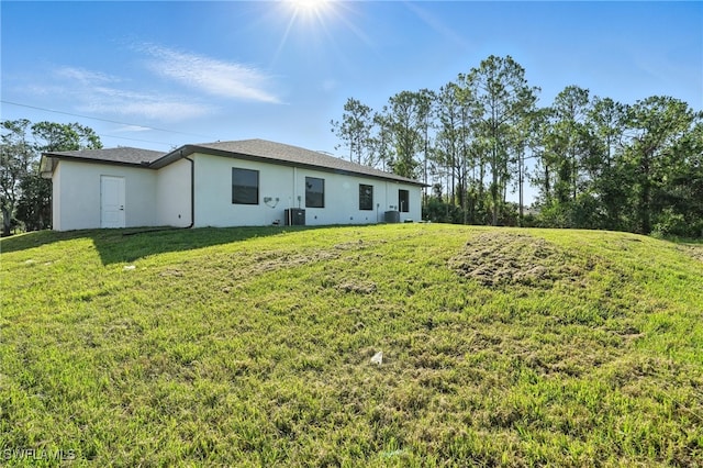 4881/4883 Leonard Blvd S, Lehigh Acres, FL 33973 - rear view of house with stucco siding and a yard
