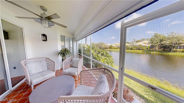 2115 Arielle Dr Unit 2602, Naples, FL 34109 - sunroom featuring a water view and a ceiling fan