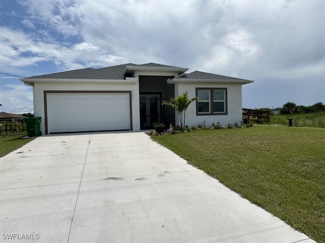 7005 Berwick Cir, Labelle, FL 33935 - prairie-style house featuring driveway, a garage, stucco siding, and a front yard