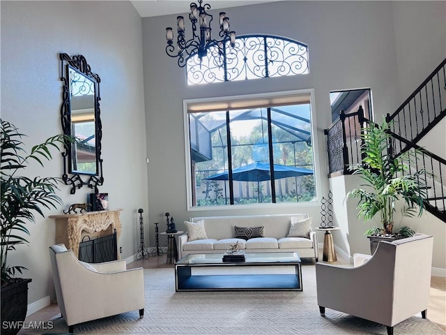 23056 Sanabria Loop, Bonita Springs, FL 34135 - living room with a chandelier and a high ceiling