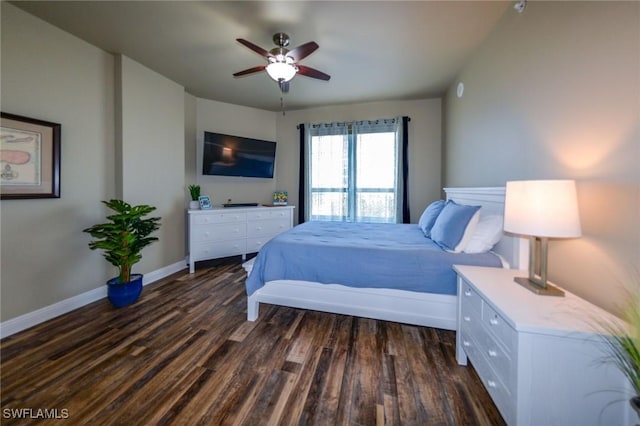 4182 Bay Beach Ln Unit 746, Fort Myers Beach, FL 33931 - bedroom with dark wood-style floors and a ceiling fan
