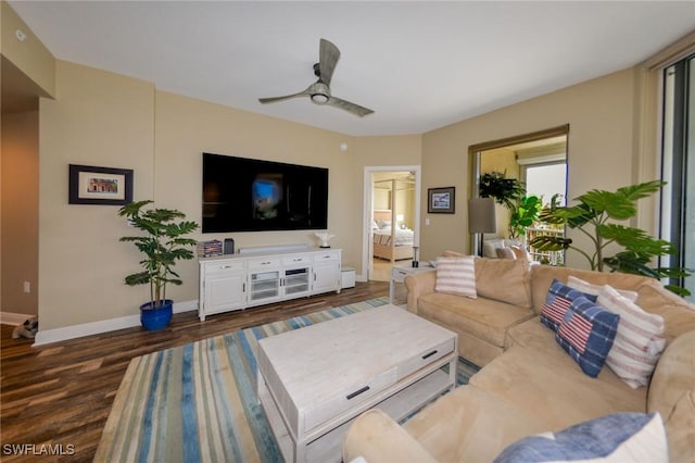 4182 Bay Beach Ln Unit 746, Fort Myers Beach, FL 33931 - living room with dark wood-type flooring and ceiling fan
