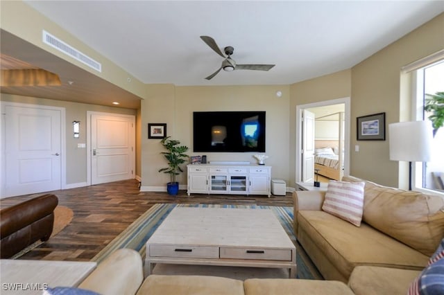 4182 Bay Beach Ln Unit 746, Fort Myers Beach, FL 33931 - living room featuring a ceiling fan and wood finished floors