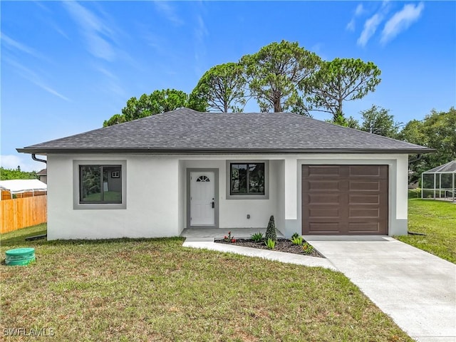 3705 8th St SW, Lehigh Acres, FL 33976 - ranch-style house featuring an attached garage, driveway, stucco siding, and a shingled roof