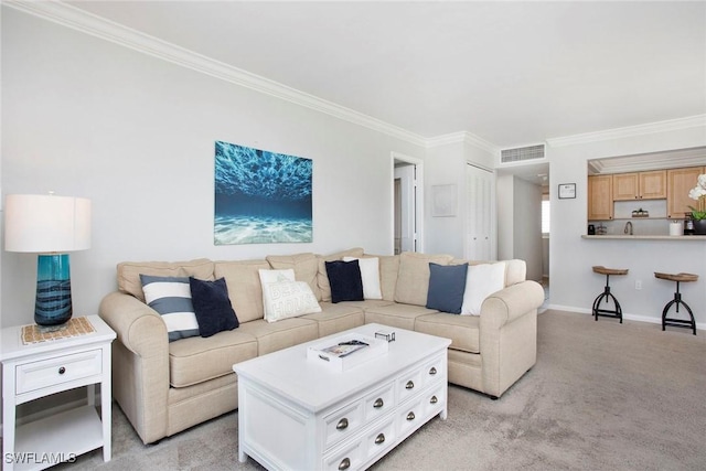440 Seaview Ct Unit 1106, Marco Island, FL 34145 - living area featuring ornamental molding and light colored carpet