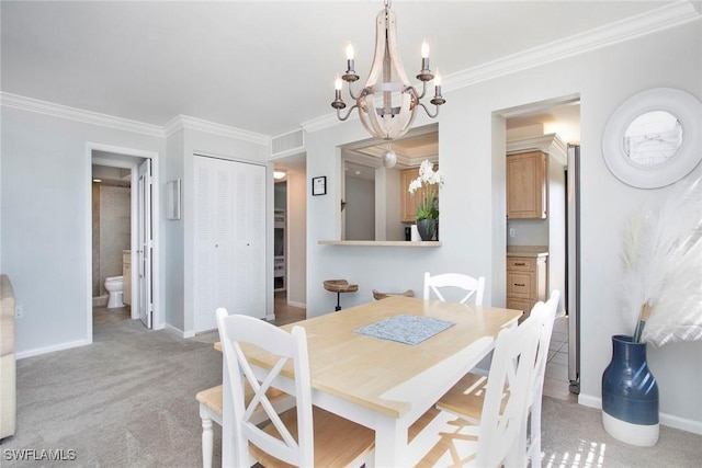 440 Seaview Ct Unit 1106, Marco Island, FL 34145 - dining room with a chandelier, light colored carpet, and crown molding