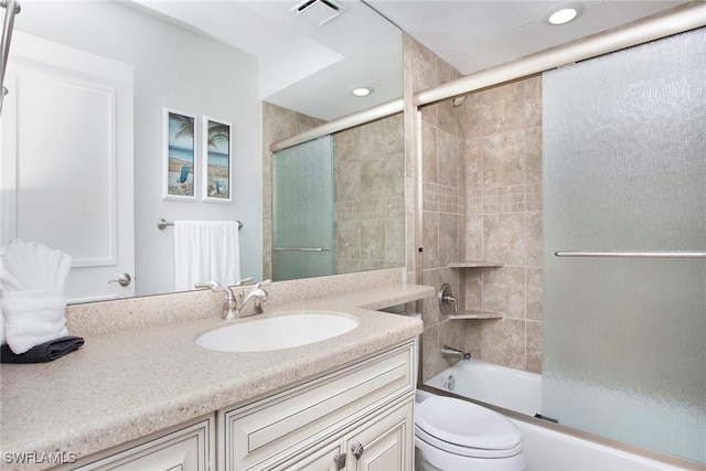440 Seaview Ct Unit 1106, Marco Island, FL 34145 - bathroom with vanity, enclosed tub / shower combo, and recessed lighting