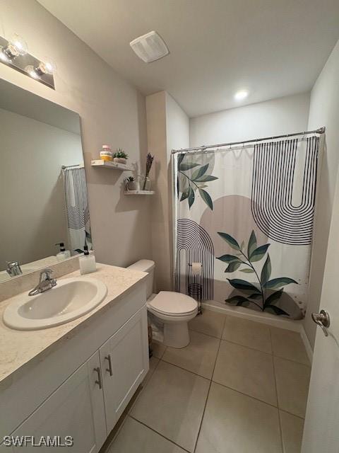 18521 Cronin Sand Ln, North Fort Myers, FL 33917 - bathroom with vanity, tile patterned flooring, and a shower with shower curtain