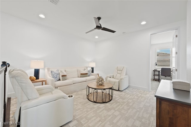 3640 Pilot Cir, Naples, FL 34120 - living area with ceiling fan, recessed lighting, and light carpet