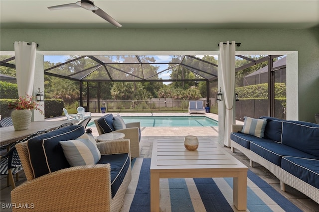 3640 Pilot Cir, Naples, FL 34120 - view of pool with an outdoor hangout area, a patio, and a ceiling fan