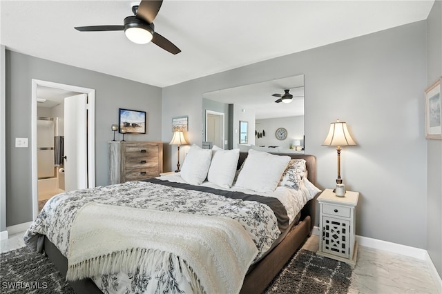 5600 Bonita Beach Rd Unit 4-605, Bonita Springs, FL 34134 - bedroom featuring marble finish floors, a ceiling fan, and ensuite bathroom