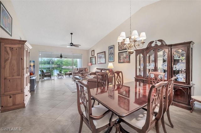 866 Marblehead Dr Unit H6, Naples, FL 34104 - tiled dining room with high vaulted ceiling, ceiling fan, and a chandelier