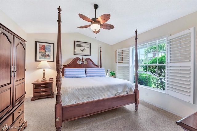 866 Marblehead Dr Unit H6, Naples, FL 34104 - bedroom featuring vaulted ceiling, light carpet, and a ceiling fan