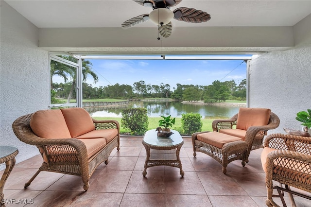 866 Marblehead Dr Unit H6, Naples, FL 34104 - view of patio / terrace featuring a water view, an outdoor living space, and ceiling fan