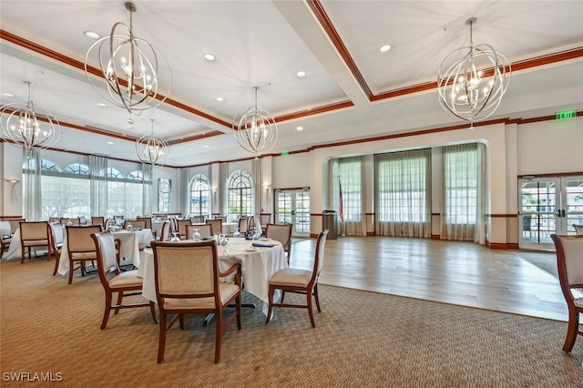 866 Marblehead Dr Unit H6, Naples, FL 34104 - dining room featuring a chandelier, ornamental molding, plenty of natural light, recessed lighting, and carpet flooring