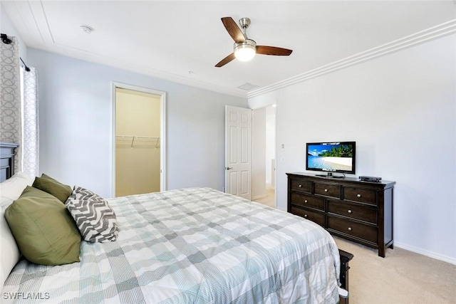 11758 Izarra Way Unit 7703, Fort Myers, FL 33912 - bedroom with light colored carpet, attic access, ornamental molding, ceiling fan, and a spacious closet