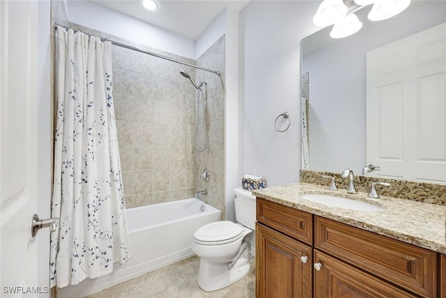 11758 Izarra Way Unit 7703, Fort Myers, FL 33912 - bathroom with shower / tub combo with curtain, vanity, tile patterned flooring, and a chandelier