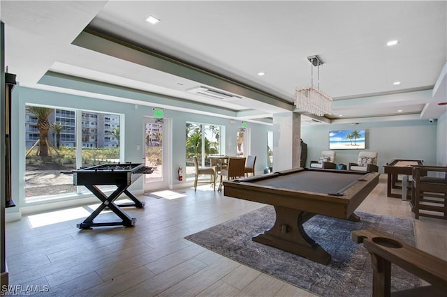 25710 Hickory Blvd Unit A 202, Bonita Springs, FL 34134 - game room featuring billiards, a raised ceiling, and wood finished floors