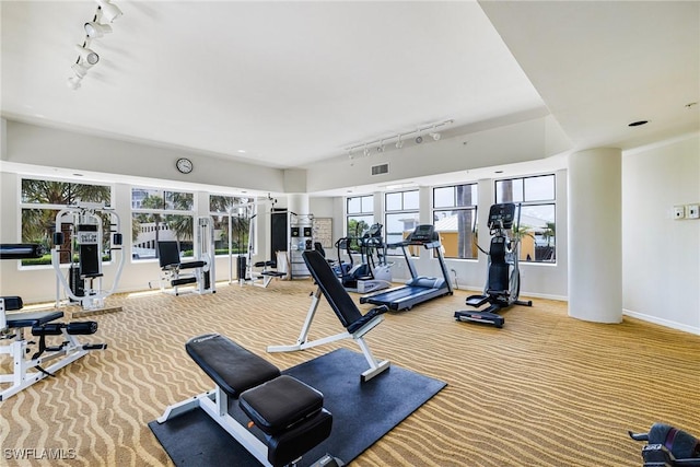 8771 Estero Blvd Unit 607, Fort Myers Beach, FL 33931 - gym featuring track lighting, carpet floors, and french doors
