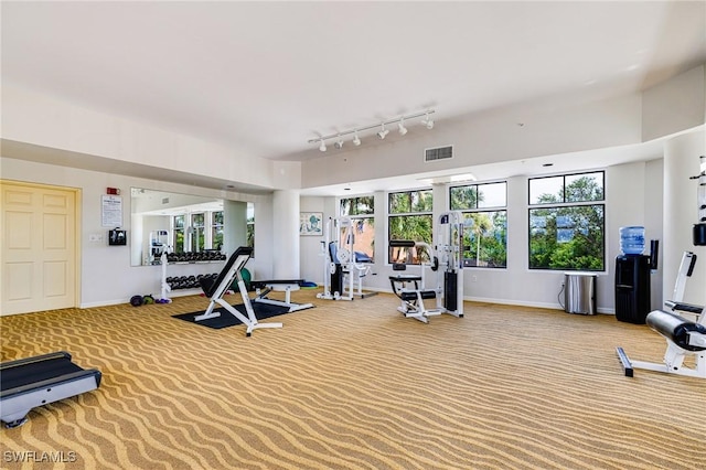8771 Estero Blvd Unit 607, Fort Myers Beach, FL 33931 - exercise room with carpet and rail lighting