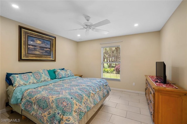 873 Spaulding St E, Lehigh Acres, FL 33974 - bedroom with recessed lighting, light tile patterned floors, and a ceiling fan