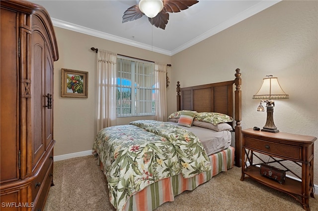 4844 Hampshire Ct Unit 305, Naples, FL 34112 - bedroom with light carpet, ornamental molding, and ceiling fan
