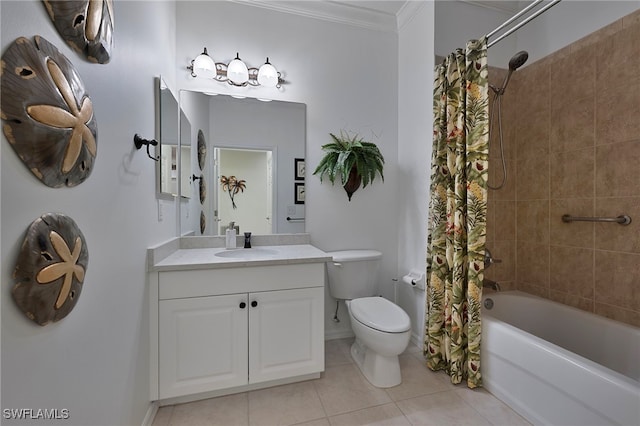 4844 Hampshire Ct Unit 305, Naples, FL 34112 - full bath with tile patterned flooring, vanity, crown molding, and shower / bath combo with shower curtain